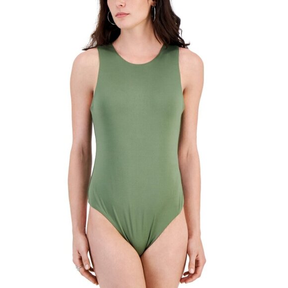 CRAVE FAME Juniors' Sleeveless Double Layer Crewneck Green Bodysuit NWT - Picture 2 of 6